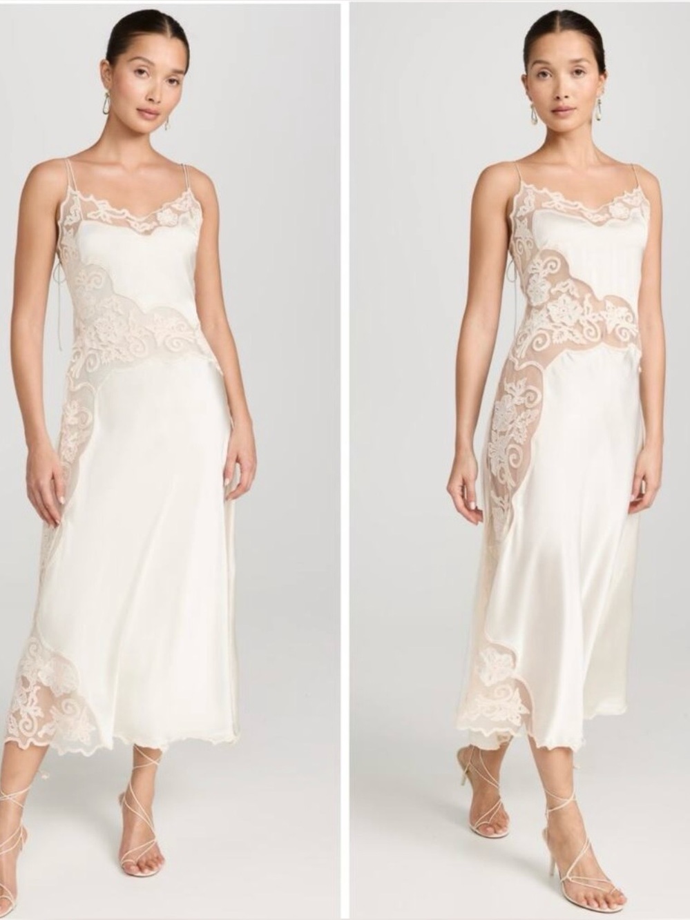 Ulla Johnson Cream Slip Dress with Lace Insets